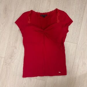 Women's Red Lace Trim Top